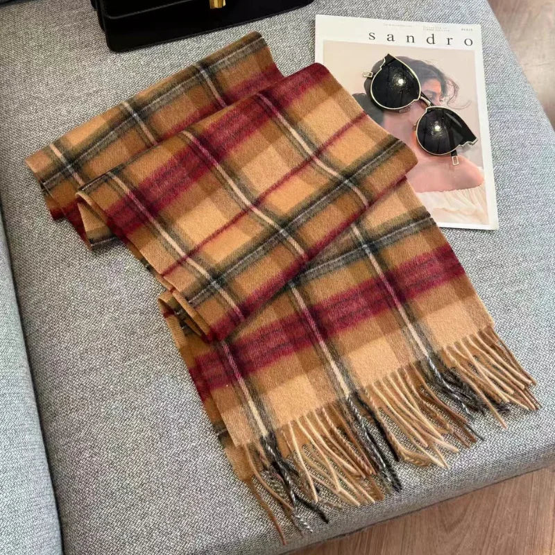 Luxury Wool Scarf for Women – Warm Checkered Winter Scarf Made from 100% Wool