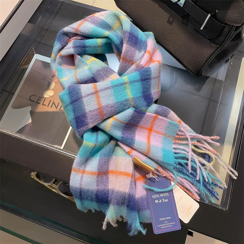 Luxury Wool Scarf for Women – Warm Checkered Winter Scarf Made from 100% Wool