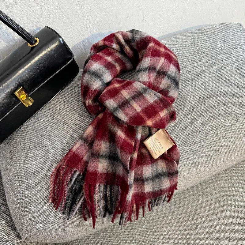 Luxury Wool Scarf for Women – Warm Checkered Winter Scarf Made from 100% Wool