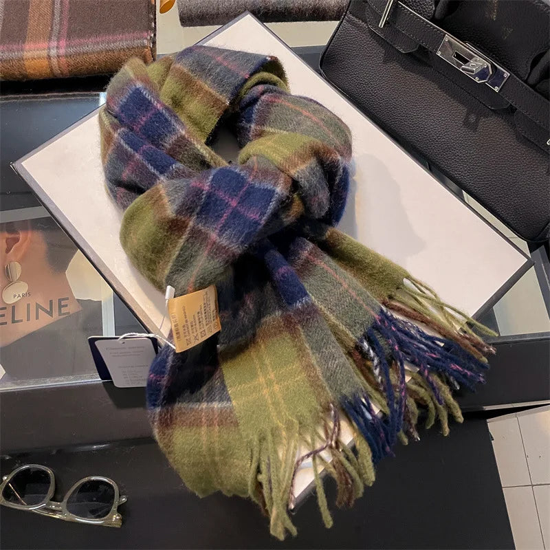 Luxury Wool Scarf for Women – Warm Checkered Winter Scarf Made from 100% Wool