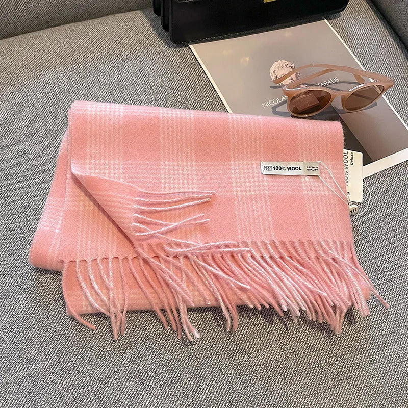 Luxury Wool Scarf for Women – Warm Checkered Winter Scarf Made from 100% Wool
