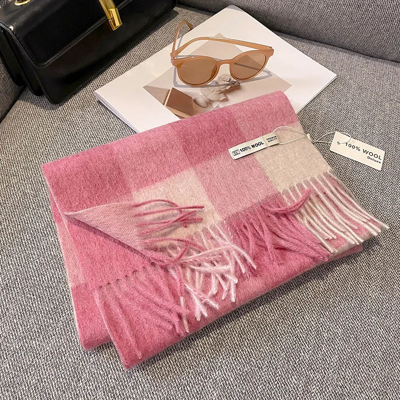 Luxury Wool Scarf for Women – Warm Checkered Winter Scarf Made from 100% Wool
