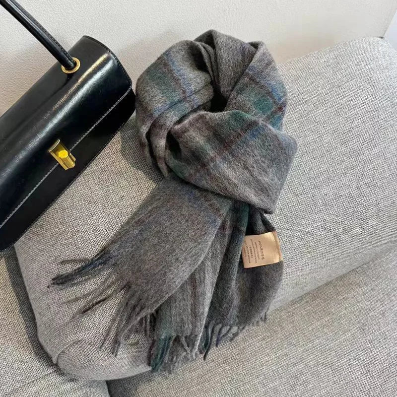 Luxury Wool Scarf for Women – Warm Checkered Winter Scarf Made from 100% Wool