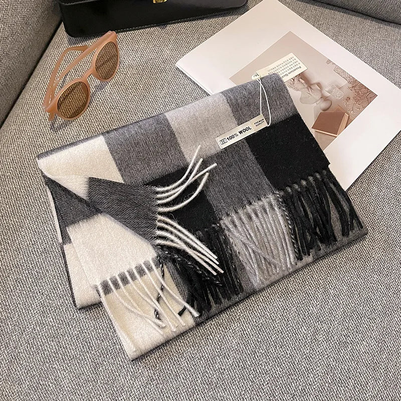 Luxury Wool Scarf for Women – Warm Checkered Winter Scarf Made from 100% Wool