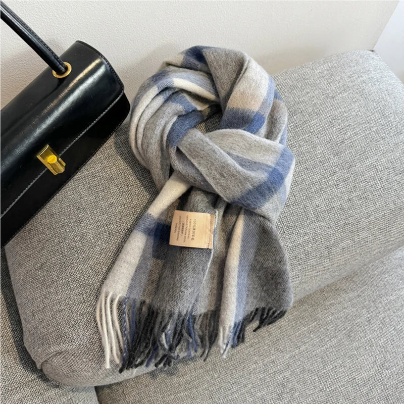 Luxury Wool Scarf for Women – Warm Checkered Winter Scarf Made from 100% Wool