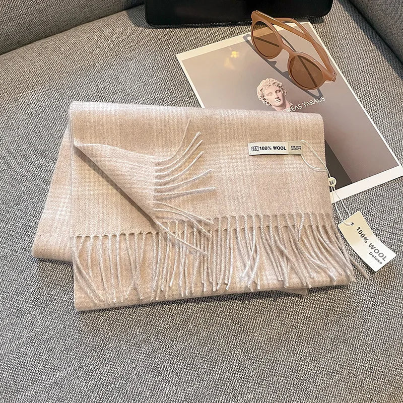 Luxury Wool Scarf for Women – Warm Checkered Winter Scarf Made from 100% Wool